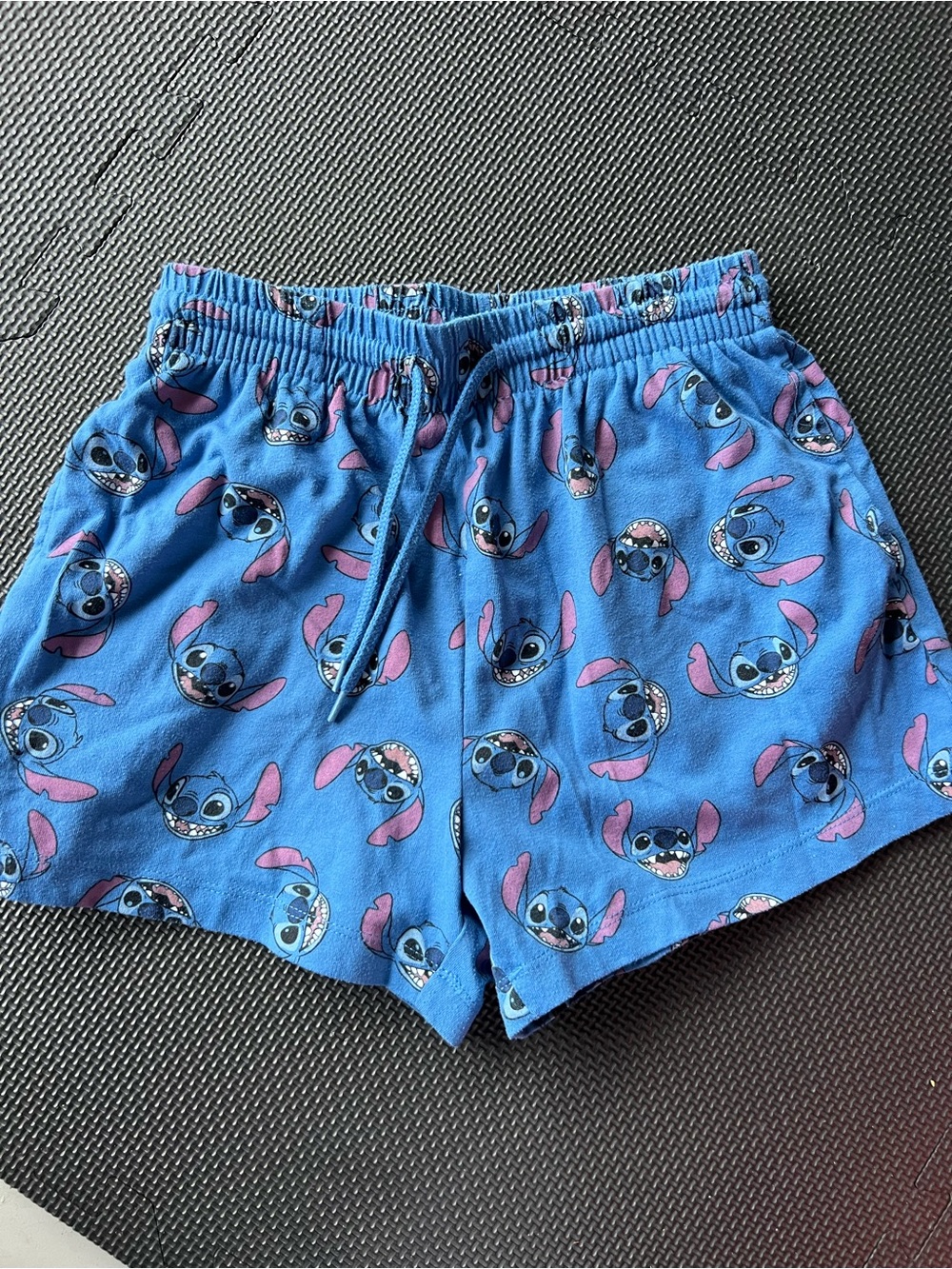 Disney Blue Stitch Print Lounge Shorts with Pink Accents
